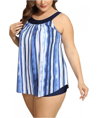 Plus Size Swimsuit for Women 2 Piece Tankini Swimsuits Irregular Hem Bathing Suit with Boy Shorts V Neck Swim Dress A14-blue ...