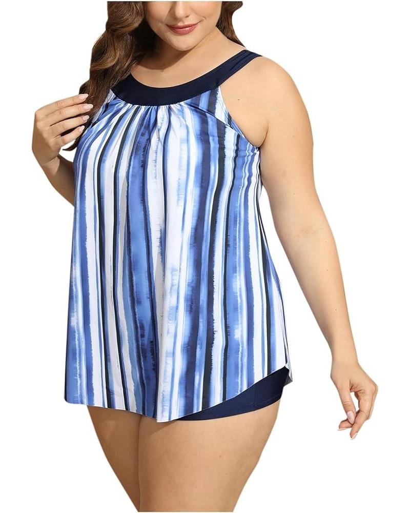 Plus Size Swimsuit for Women 2 Piece Tankini Swimsuits Irregular Hem Bathing Suit with Boy Shorts V Neck Swim Dress A14-blue ...