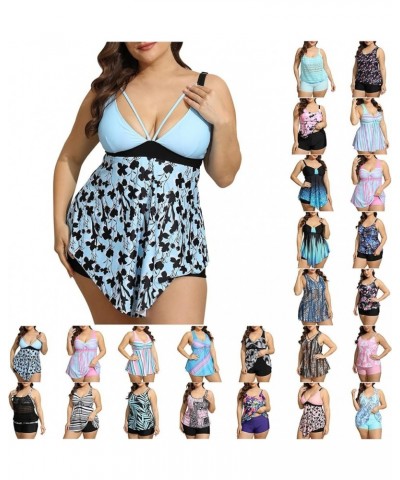 Plus Size Swimsuit for Women 2 Piece Tankini Swimsuits Irregular Hem Bathing Suit with Boy Shorts V Neck Swim Dress A14-blue ...