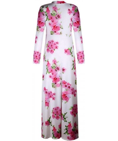 Women 3/4 Long Sleeve Wrap V Neck Floral Printed Long Maxi Dress Plus Size White $17.15 Dresses