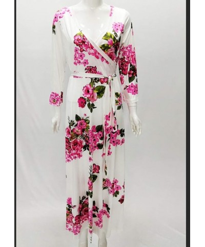 Women 3/4 Long Sleeve Wrap V Neck Floral Printed Long Maxi Dress Plus Size White $17.15 Dresses