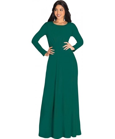 Womens Long Sleeve Soft Flowy Empire Waist Fall Winter Party Gown Emerald Green $28.57 Dresses