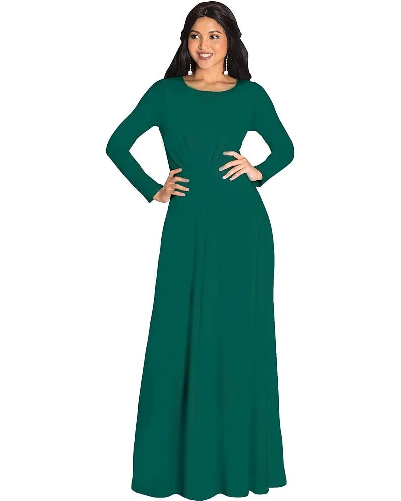 Womens Long Sleeve Soft Flowy Empire Waist Fall Winter Party Gown Emerald Green $28.57 Dresses