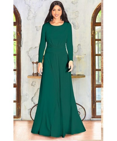 Womens Long Sleeve Soft Flowy Empire Waist Fall Winter Party Gown Emerald Green $28.57 Dresses