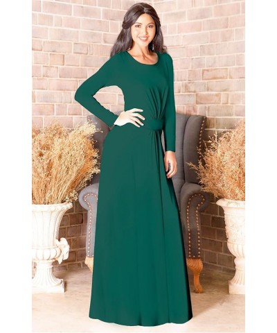 Womens Long Sleeve Soft Flowy Empire Waist Fall Winter Party Gown Emerald Green $28.57 Dresses