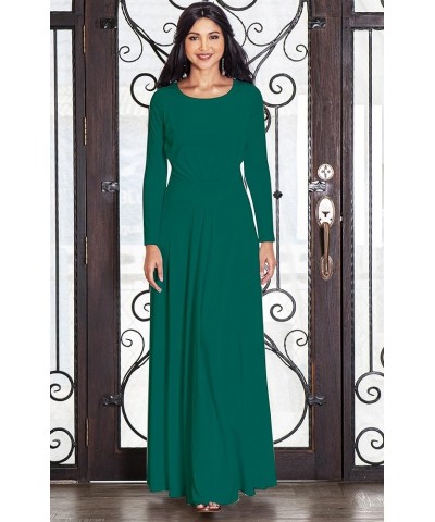 Womens Long Sleeve Soft Flowy Empire Waist Fall Winter Party Gown Emerald Green $28.57 Dresses