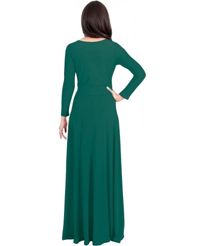 Womens Long Sleeve Soft Flowy Empire Waist Fall Winter Party Gown Emerald Green $28.57 Dresses