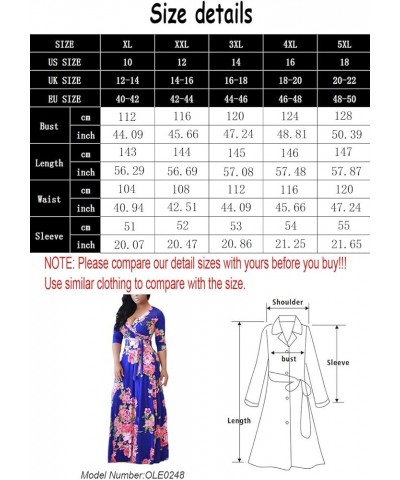 Women 3/4 Long Sleeve Wrap V Neck Floral Printed Long Maxi Dress Plus Size White $17.15 Dresses