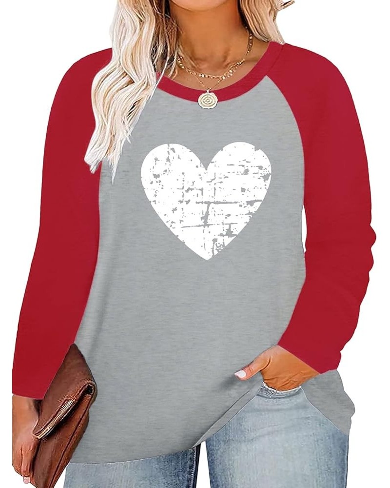 Women Plus Size Tops Valentines Day Shirt Love Heart Tshirts Buffalo Plaid Tee Tops 6_red $11.04 Tops