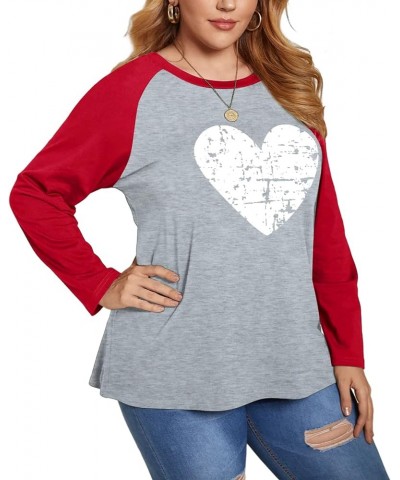 Women Plus Size Tops Valentines Day Shirt Love Heart Tshirts Buffalo Plaid Tee Tops 6_red $11.04 Tops