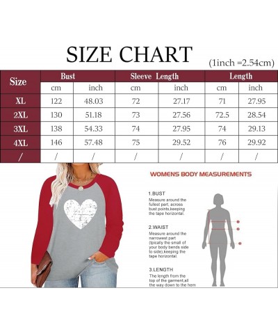 Women Plus Size Tops Valentines Day Shirt Love Heart Tshirts Buffalo Plaid Tee Tops 6_red $11.04 Tops