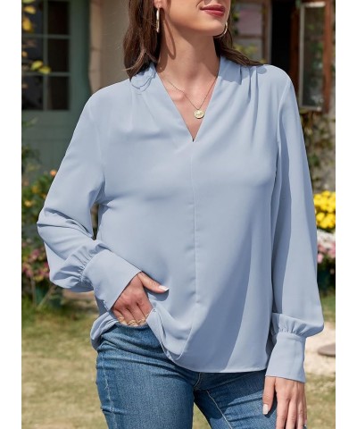 Long Sleeve Shirts for Women Trendy V Neck Summer Tops Dressy Casual Chiffon Blouses Loose Fit Work Office Blouse Top B Sky B...