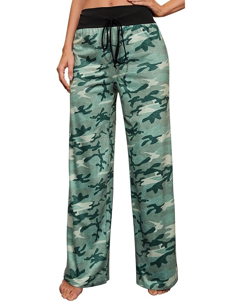 Women's Comfy Pajama Lounge Pants Floral Print Drawstring Jogger Wide Leg Athletic Pants Green 3 $11.21 Sleep & Lounge