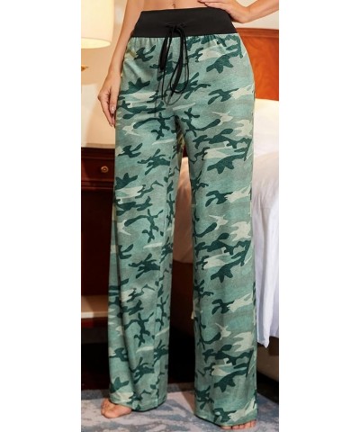 Women's Comfy Pajama Lounge Pants Floral Print Drawstring Jogger Wide Leg Athletic Pants Green 3 $11.21 Sleep & Lounge