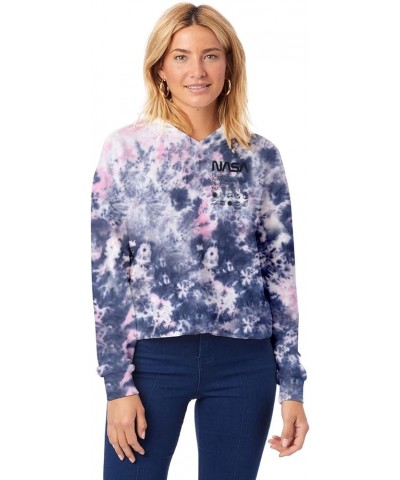 Women's Tie Dye NASA and Smiley Face Graphic Fleece Sweat Crop Hoodie (Sizes S, M, L, XL) Navy Pink $12.41 Hoodies & Sweatshirts