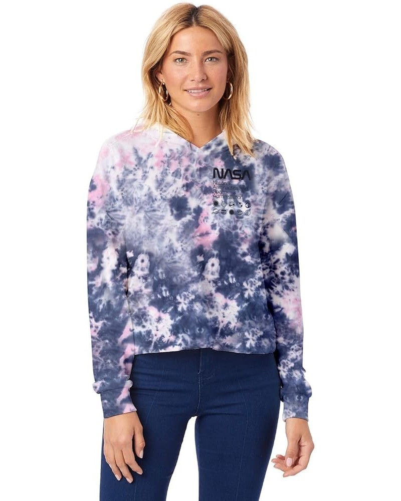 Women's Tie Dye NASA and Smiley Face Graphic Fleece Sweat Crop Hoodie (Sizes S, M, L, XL) Navy Pink $12.41 Hoodies & Sweatshirts