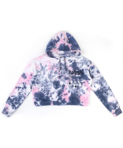 Women's Tie Dye NASA and Smiley Face Graphic Fleece Sweat Crop Hoodie (Sizes S, M, L, XL) Navy Pink $12.41 Hoodies & Sweatshirts