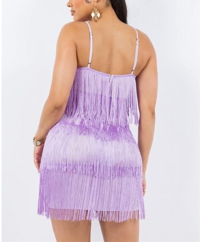 Women's Fringe Mini Dress Sleeveless Cocktail Clubwear Bodycon Tassel Layered Party Dress Lilac $19.88 Dresses