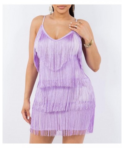 Women's Fringe Mini Dress Sleeveless Cocktail Clubwear Bodycon Tassel Layered Party Dress Lilac $19.88 Dresses