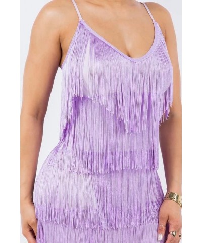 Women's Fringe Mini Dress Sleeveless Cocktail Clubwear Bodycon Tassel Layered Party Dress Lilac $19.88 Dresses