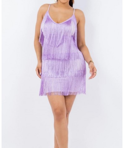 Women's Fringe Mini Dress Sleeveless Cocktail Clubwear Bodycon Tassel Layered Party Dress Lilac $19.88 Dresses