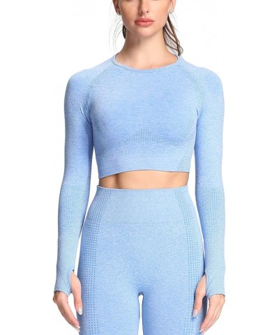 Long Sleeve Crop Tops for Women Vital Workout Seamless Crop T Shirt Top B Sky Blue Marl ( Crop Top ) $13.24 Activewear