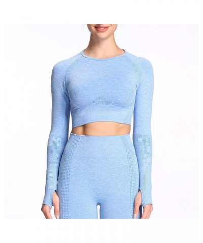 Long Sleeve Crop Tops for Women Vital Workout Seamless Crop T Shirt Top B Sky Blue Marl ( Crop Top ) $13.24 Activewear