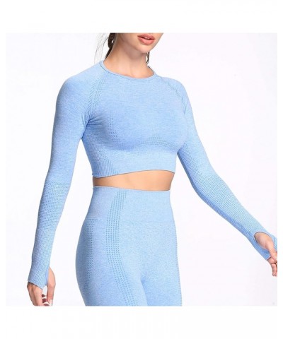 Long Sleeve Crop Tops for Women Vital Workout Seamless Crop T Shirt Top B Sky Blue Marl ( Crop Top ) $13.24 Activewear