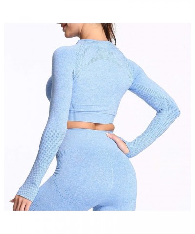 Long Sleeve Crop Tops for Women Vital Workout Seamless Crop T Shirt Top B Sky Blue Marl ( Crop Top ) $13.24 Activewear