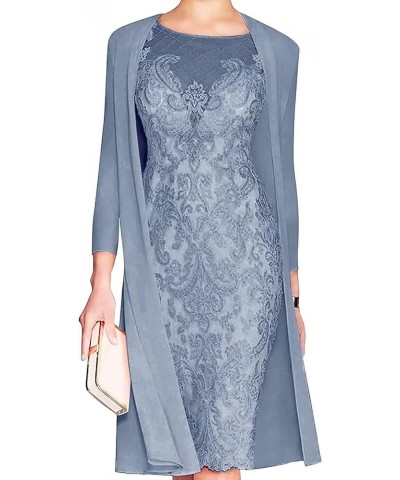 Lace Mother of The Bride Dress with Jacket for Wedding Knee Length Chiffon 3/4 Sleeve Formal Evening Party Gown Women Dusty B...