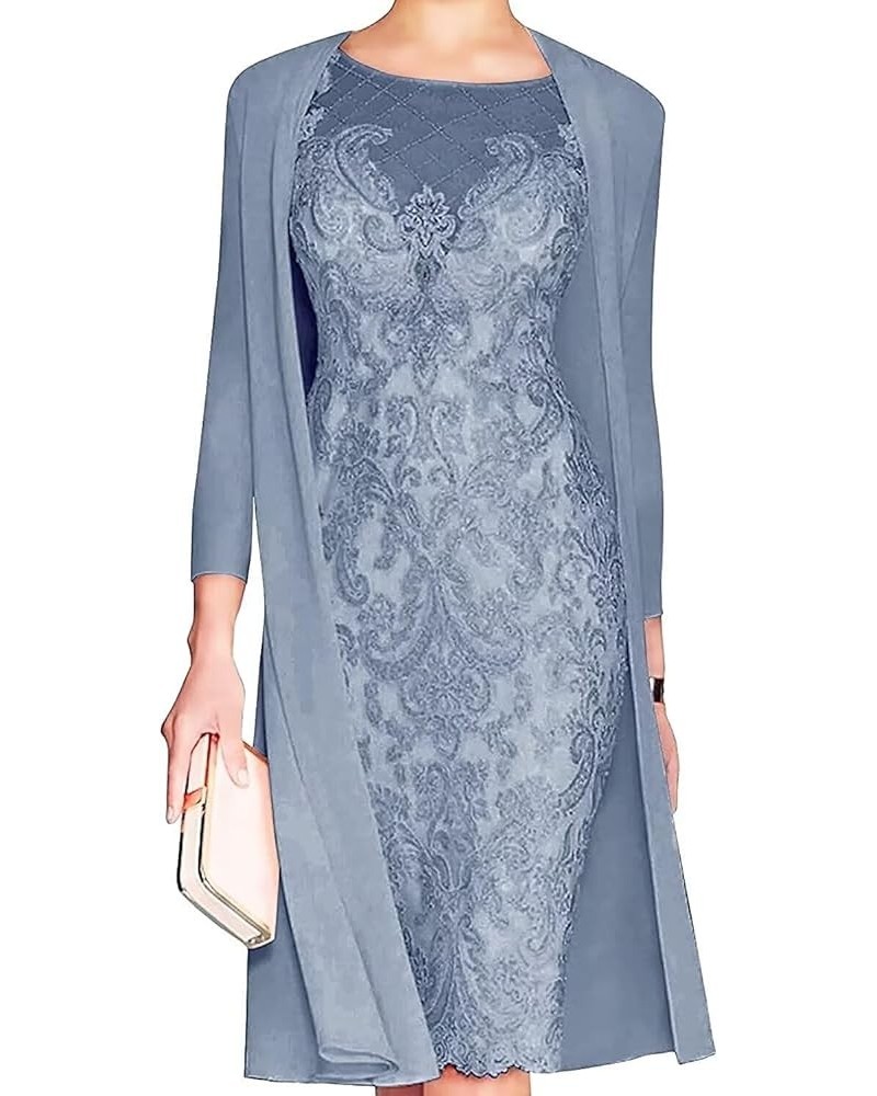 Lace Mother of The Bride Dress with Jacket for Wedding Knee Length Chiffon 3/4 Sleeve Formal Evening Party Gown Women Dusty B...