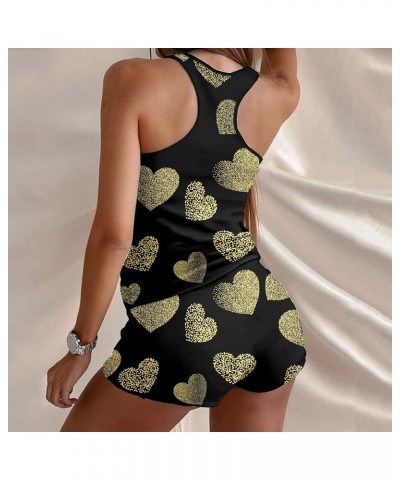 Valentine'S Day Pajamas For Women Sexy Heart Print Tank Tops Shorts Set Two Pieces Outfit Sleepwear Nightwear Lounge A06-blac...