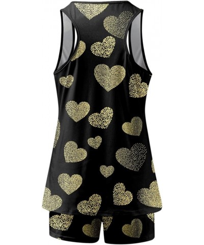 Valentine'S Day Pajamas For Women Sexy Heart Print Tank Tops Shorts Set Two Pieces Outfit Sleepwear Nightwear Lounge A06-blac...