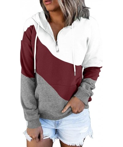 Womens Casual Hoodies Pullover Tops Drawstring Long Sleeve Button Down Sweatshirts 2022 Fall Clothes With Pocket Colorblock A...