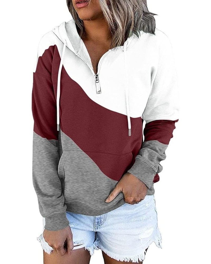 Womens Casual Hoodies Pullover Tops Drawstring Long Sleeve Button Down Sweatshirts 2022 Fall Clothes With Pocket Colorblock A...