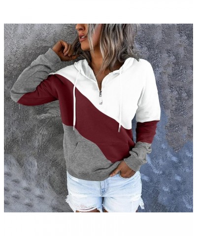 Womens Casual Hoodies Pullover Tops Drawstring Long Sleeve Button Down Sweatshirts 2022 Fall Clothes With Pocket Colorblock A...