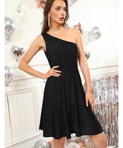 Women's Cocktail Dresses, One Shoulder Glitter Evening Party Dress, Sparkly Summer Dress 2023 Black $17.04 Dresses