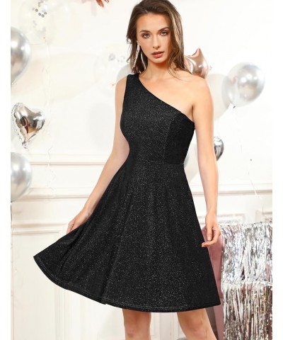 Women's Cocktail Dresses, One Shoulder Glitter Evening Party Dress, Sparkly Summer Dress 2023 Black $17.04 Dresses