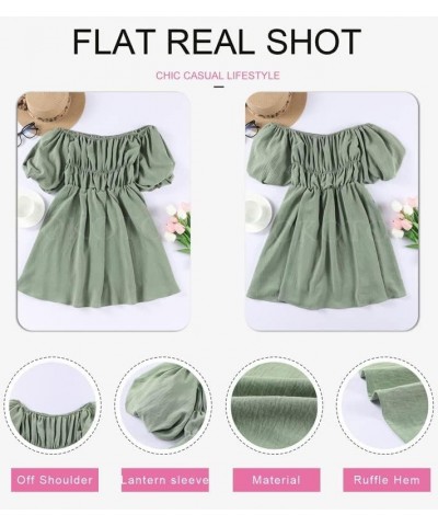 Womens Off The Shoulder Summer Dresses 2024 Short Lantern Sleeve Ruffle Elastic Waist A-Line Casual Mini Dress B Grey $19.97 ...