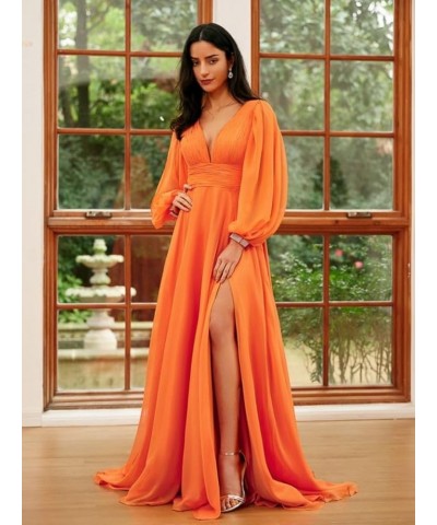 Women's Deep V-Neck Bridesmaid Dresses Long Sleeve Pleated Faux-Wrap Formal Dress with Slit YMS301 Yellow $31.31 Dresses