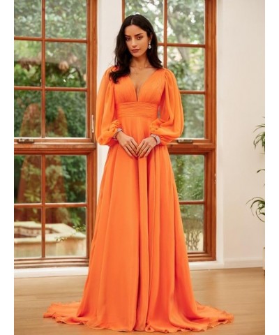 Women's Deep V-Neck Bridesmaid Dresses Long Sleeve Pleated Faux-Wrap Formal Dress with Slit YMS301 Yellow $31.31 Dresses