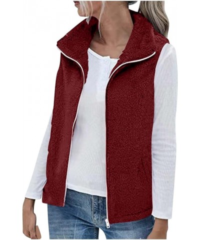 Womens Fuzzy Sherpa Fleece Jacket Lightweight Vest Cozy Sleeveless Cardigan Zipper Waistcoat Outerwear with Pockets Red-3 $6....