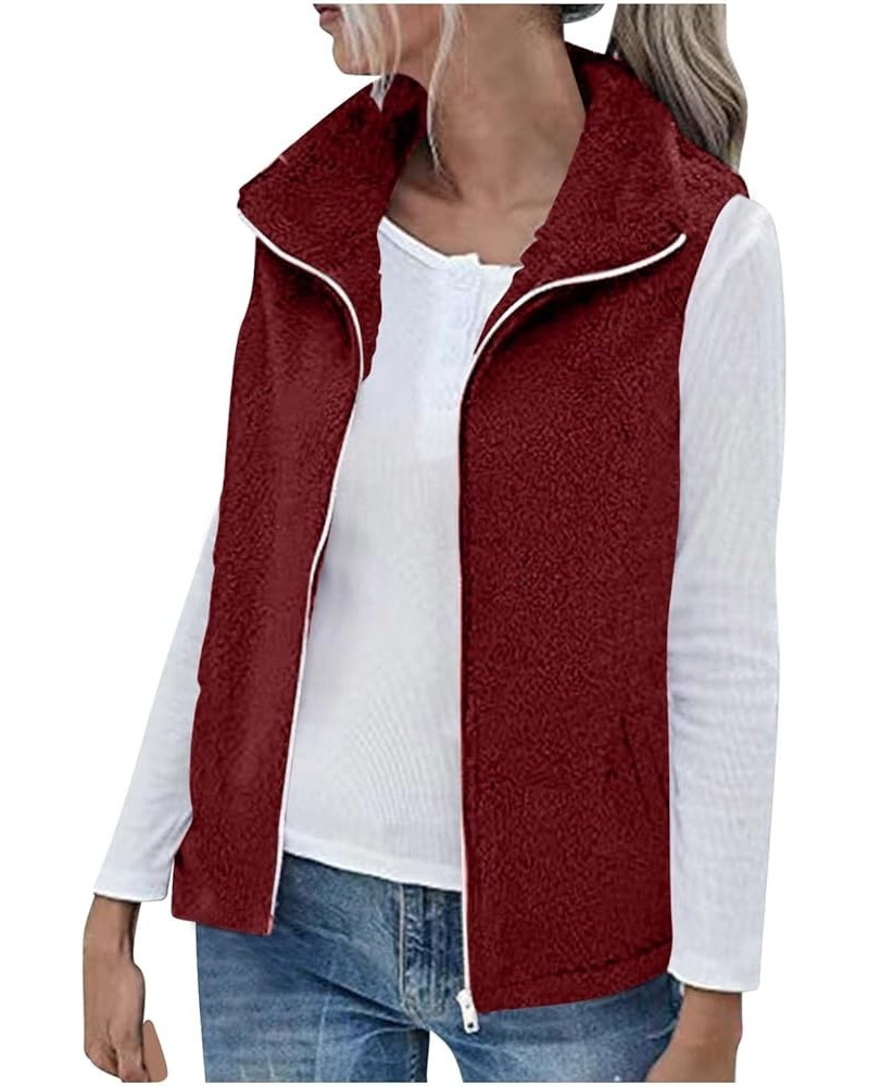 Womens Fuzzy Sherpa Fleece Jacket Lightweight Vest Cozy Sleeveless Cardigan Zipper Waistcoat Outerwear with Pockets Red-3 $6....