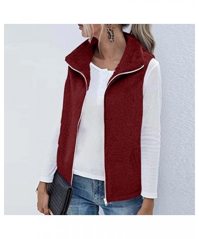 Womens Fuzzy Sherpa Fleece Jacket Lightweight Vest Cozy Sleeveless Cardigan Zipper Waistcoat Outerwear with Pockets Red-3 $6....