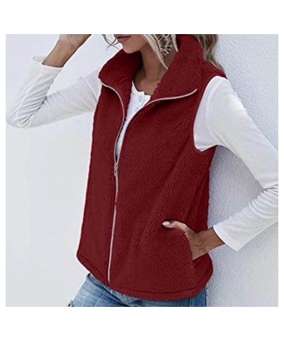 Womens Fuzzy Sherpa Fleece Jacket Lightweight Vest Cozy Sleeveless Cardigan Zipper Waistcoat Outerwear with Pockets Red-3 $6....