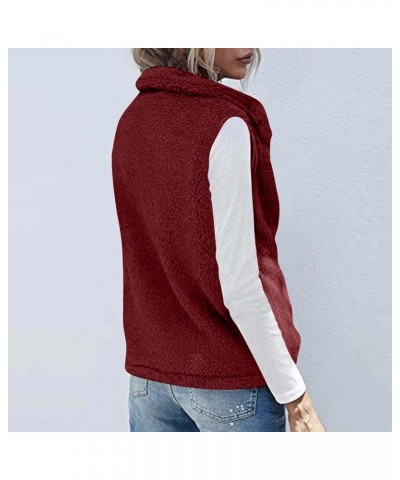 Womens Fuzzy Sherpa Fleece Jacket Lightweight Vest Cozy Sleeveless Cardigan Zipper Waistcoat Outerwear with Pockets Red-3 $6....