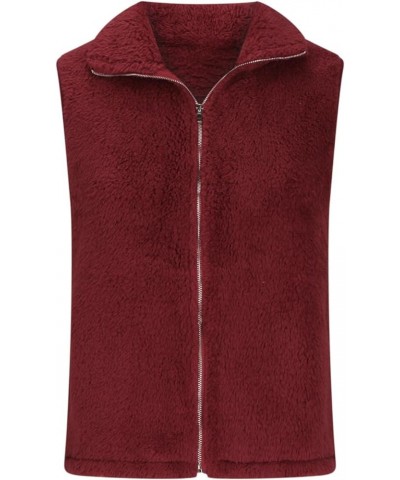 Womens Fuzzy Sherpa Fleece Jacket Lightweight Vest Cozy Sleeveless Cardigan Zipper Waistcoat Outerwear with Pockets Red-3 $6....