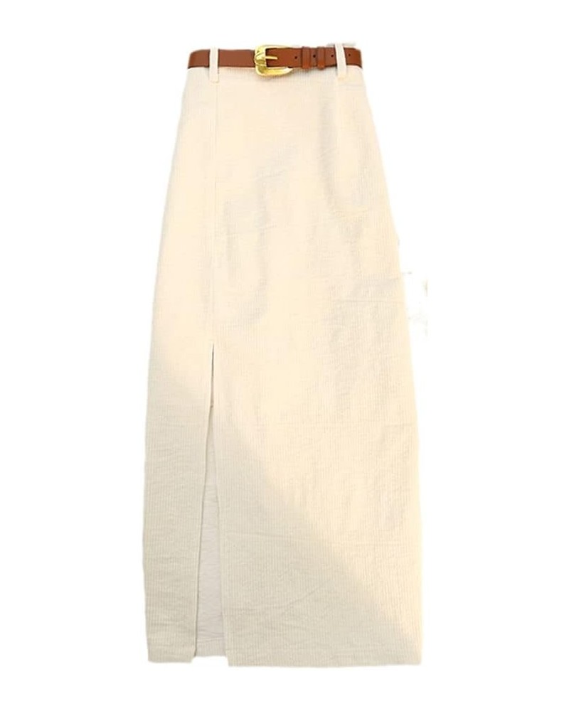 Women's Side Slit A-Line High Waist Corduroy Mid Length Skirt Apricot $15.69 Skirts