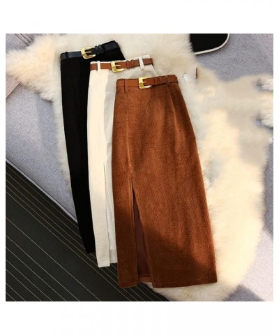 Women's Side Slit A-Line High Waist Corduroy Mid Length Skirt Apricot $15.69 Skirts