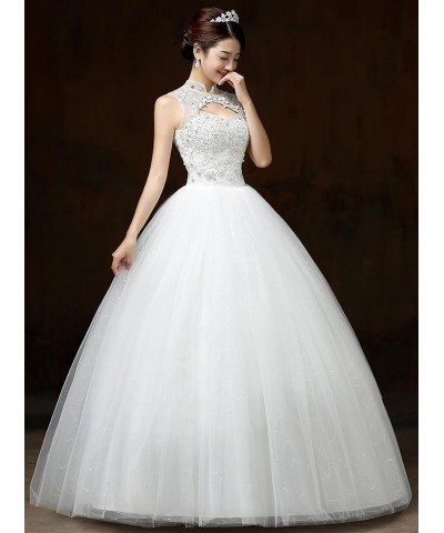 2017 Vintage High Collar Pearl Sequined Wedding Dress for Bride Ivory Under 100 White $66.22 Dresses